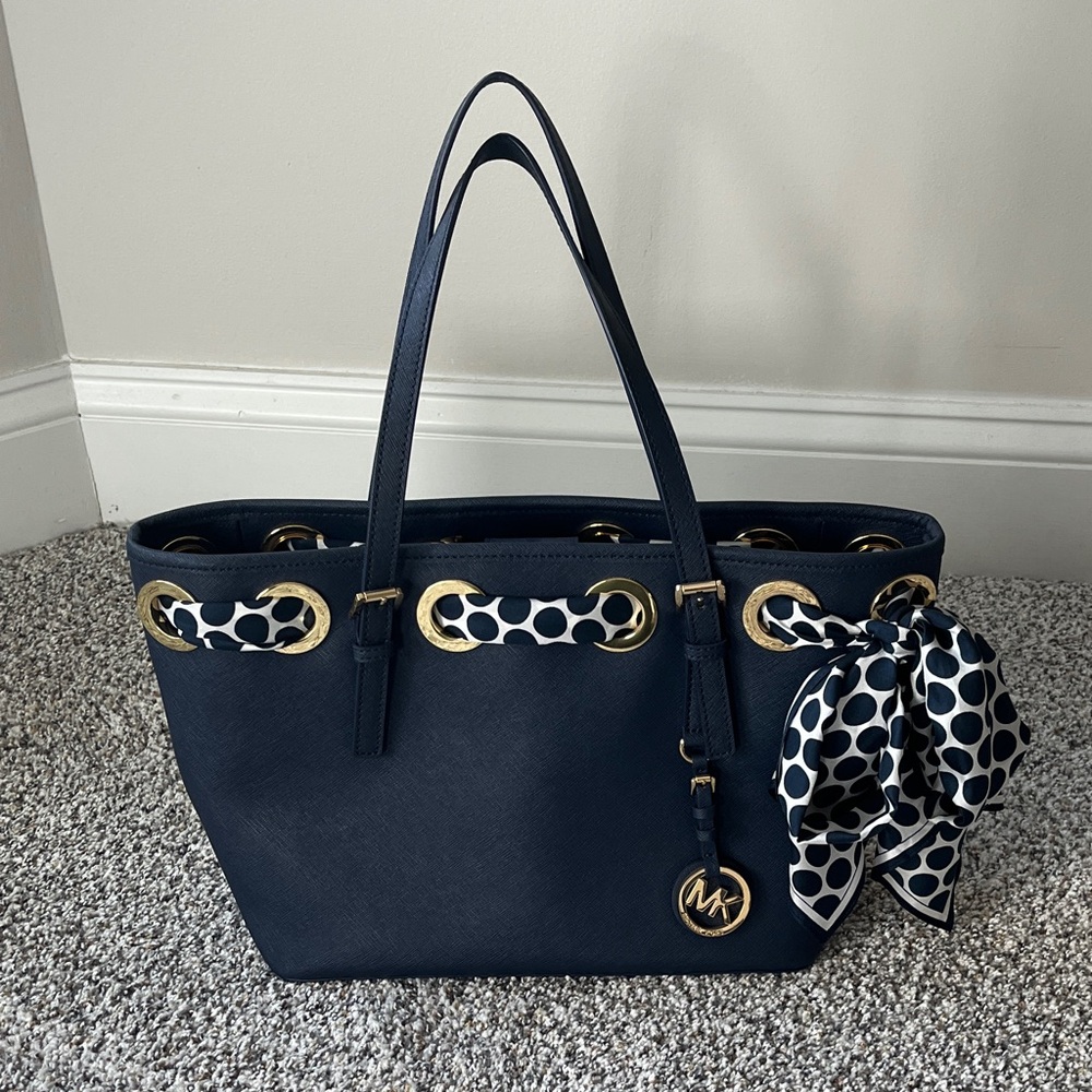 Michael Kors Dark Blue Tote with Gold Accents